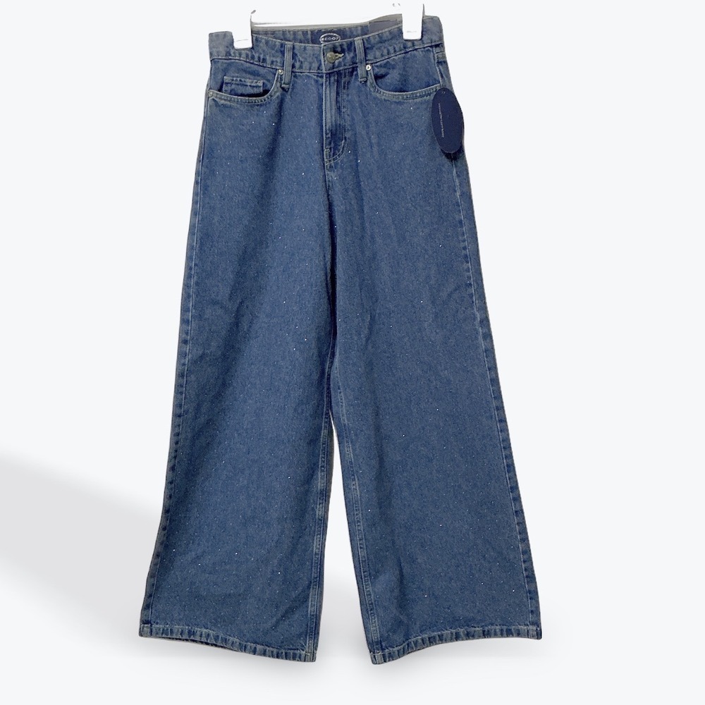 Scoop Womens‎ Rhinestone Wide Leg High Rise Jeans Caliber Blue SC020557B Size 0 - Picture 2 of 16